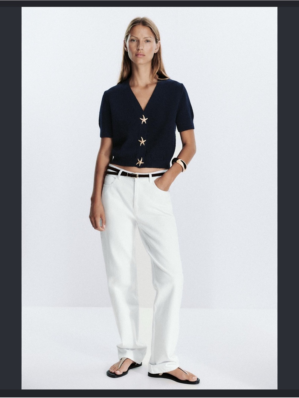 Zara Star Button Textured Knit Cardigan